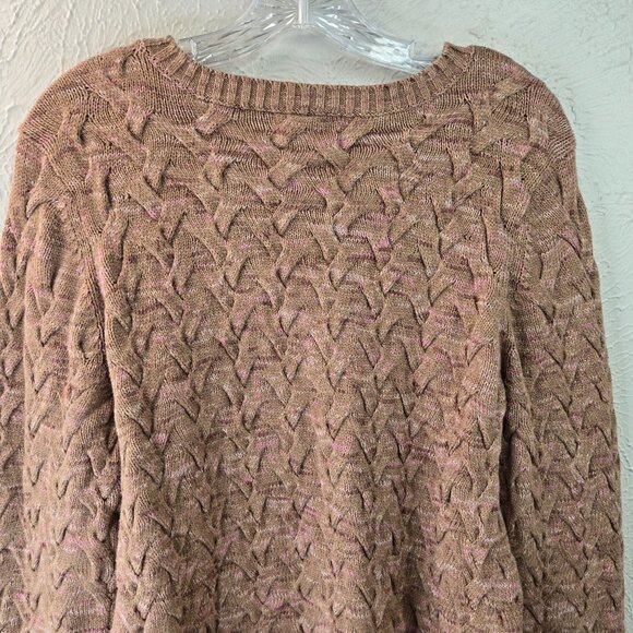 Land's End Drifter Sweater Womens M Brown Chunky Knit Crew Neck Preppy Fishermen - Picture 7 of 14